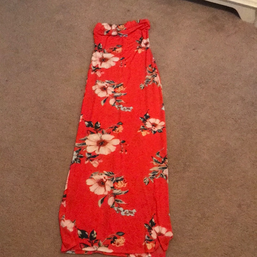 Floral coral maxi dress